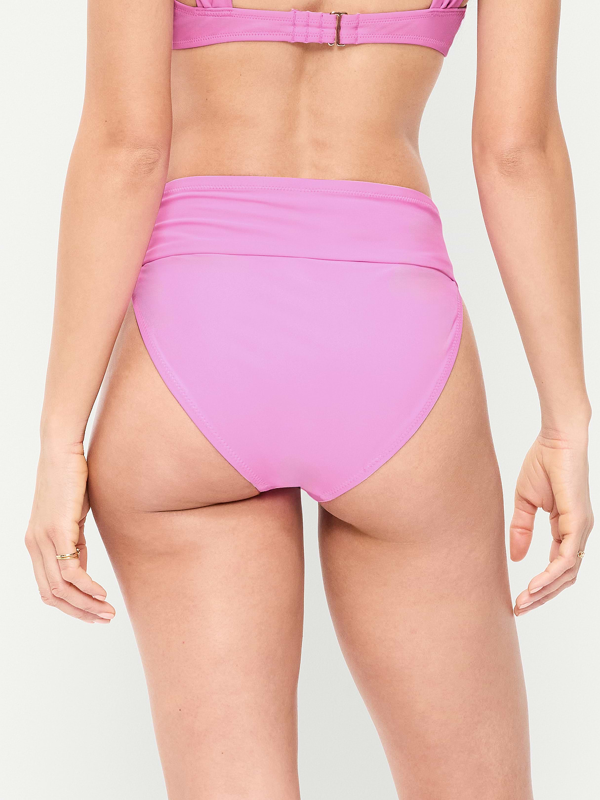 High-Waisted Cinched Bikini Swim Bottoms - Rock Rose