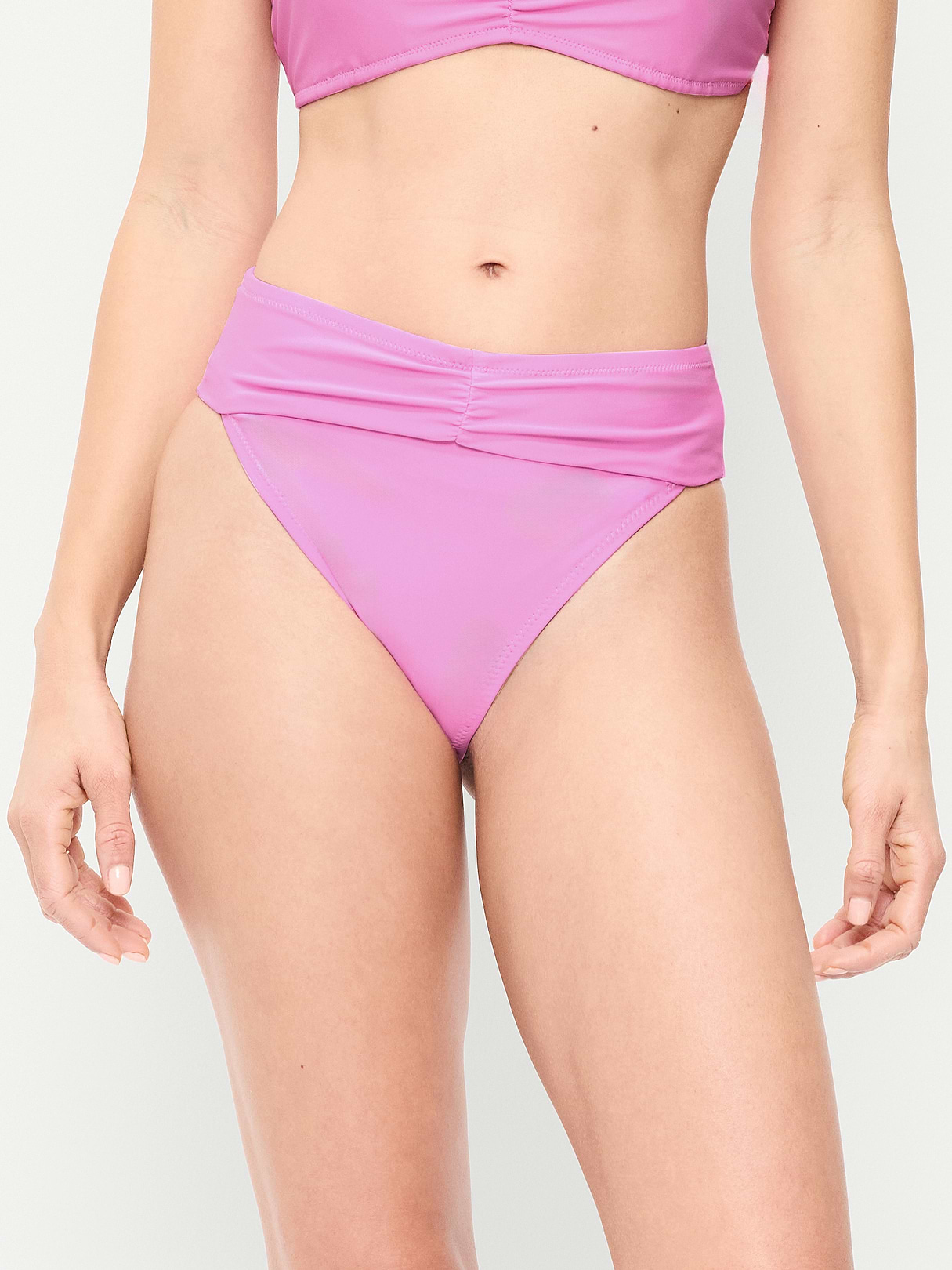High-Waisted Cinched Bikini Swim Bottoms - Rock Rose