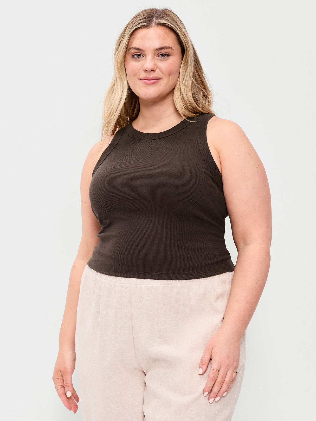 Crop Ribbed Tank Top - Black Coffee