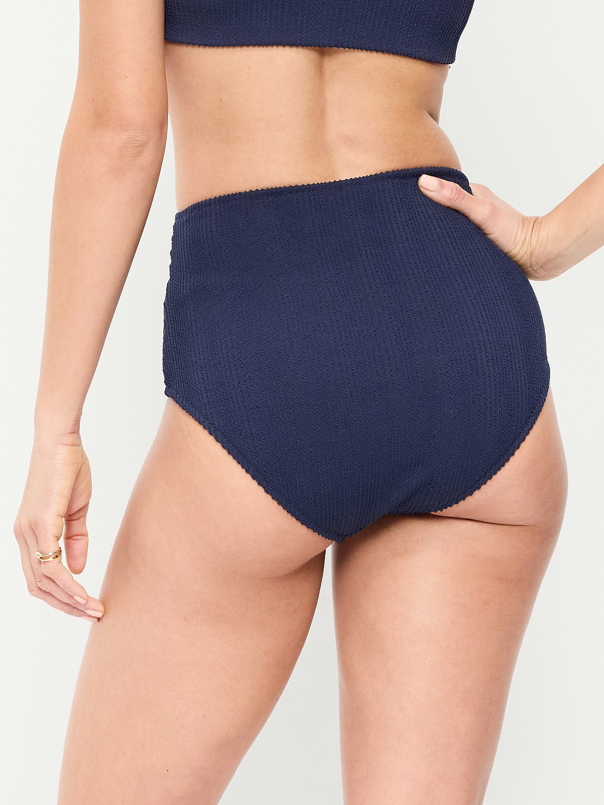 High-Waisted Ribbed Bikini Swim Bottoms - Lost at Sea Navy