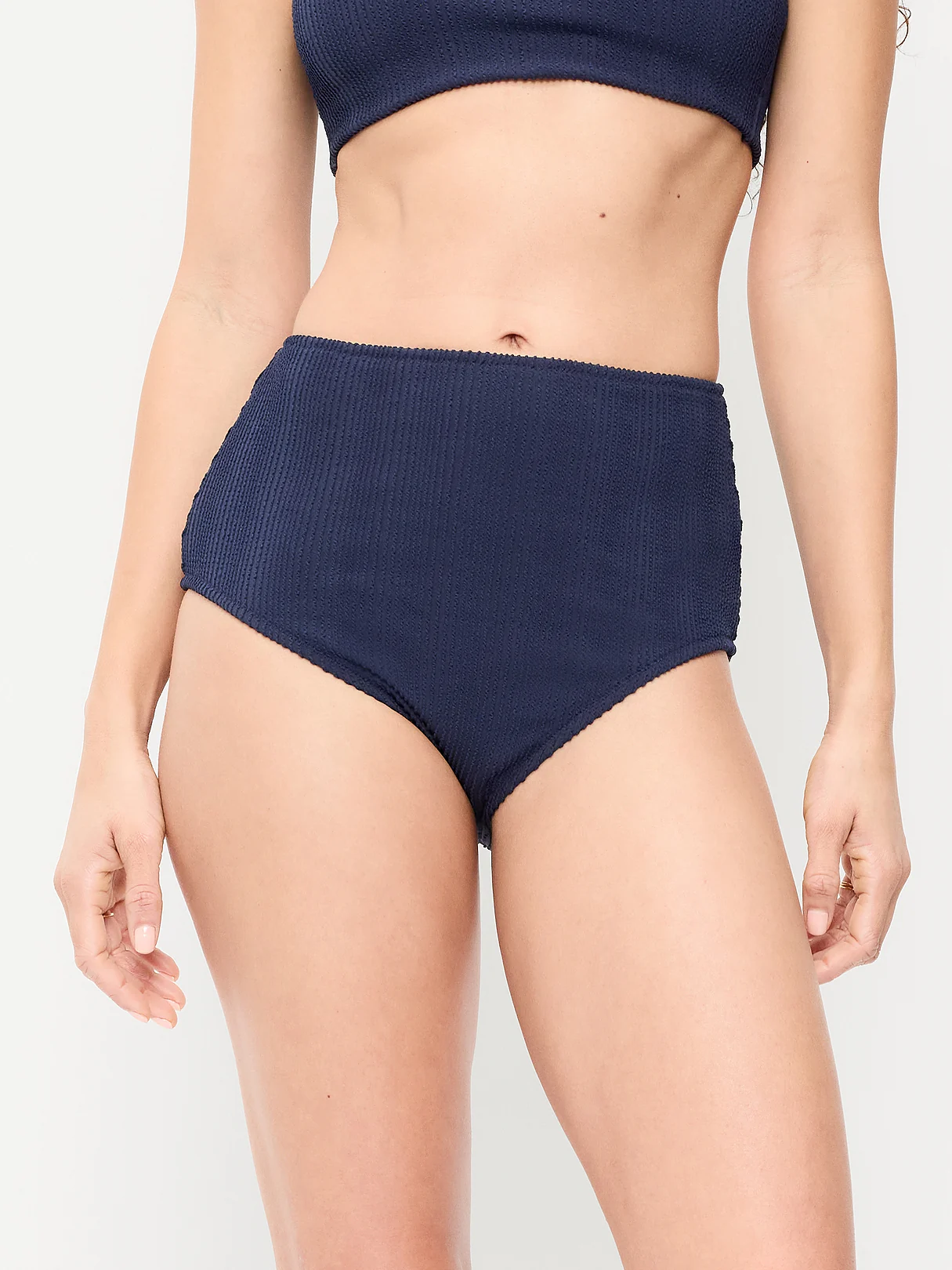 High-Waisted Ribbed Bikini Swim Bottoms - Lost at Sea Navy