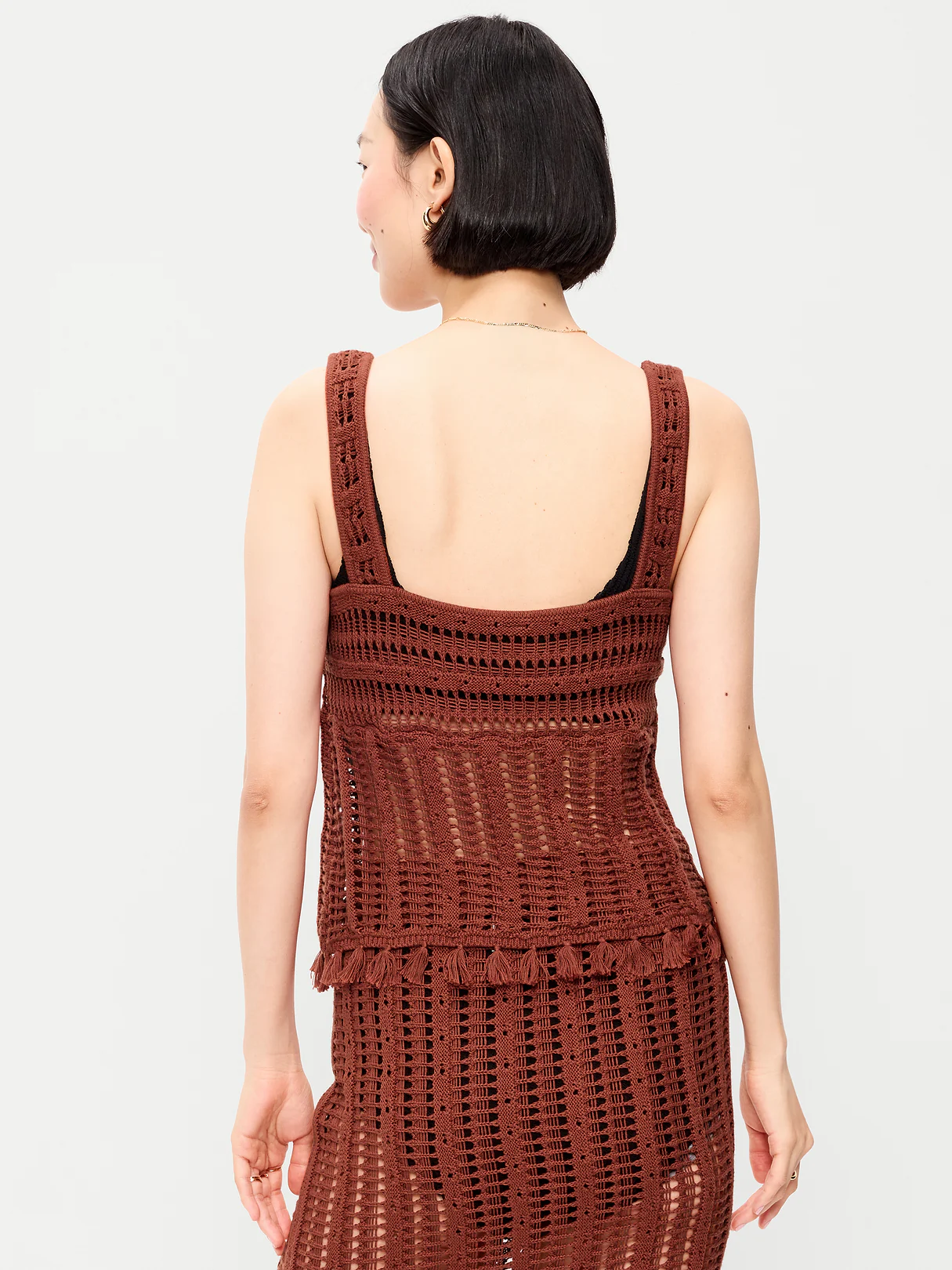 Open-Weave Seaside Cotton Fringe Tank Top - Russet Moon