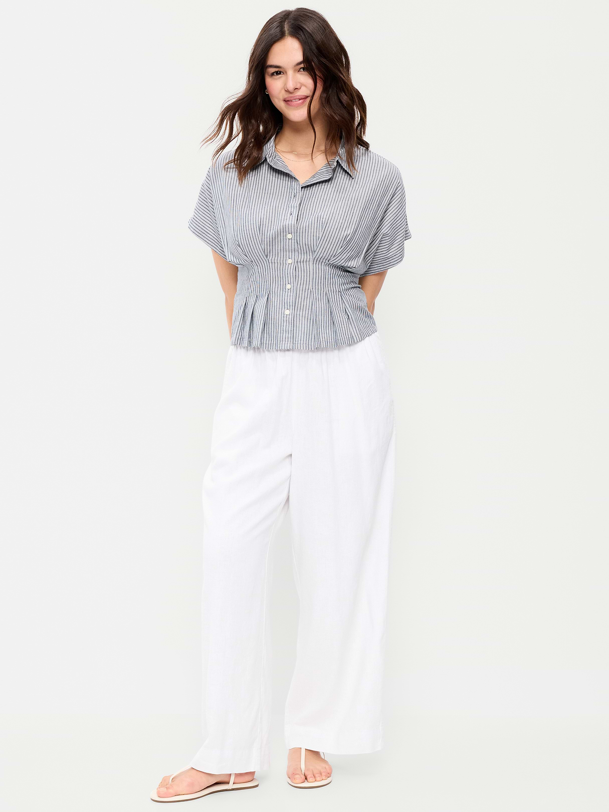 High-Waisted Linen-Blend Super Wide-Leg Pants - Calla Lilies