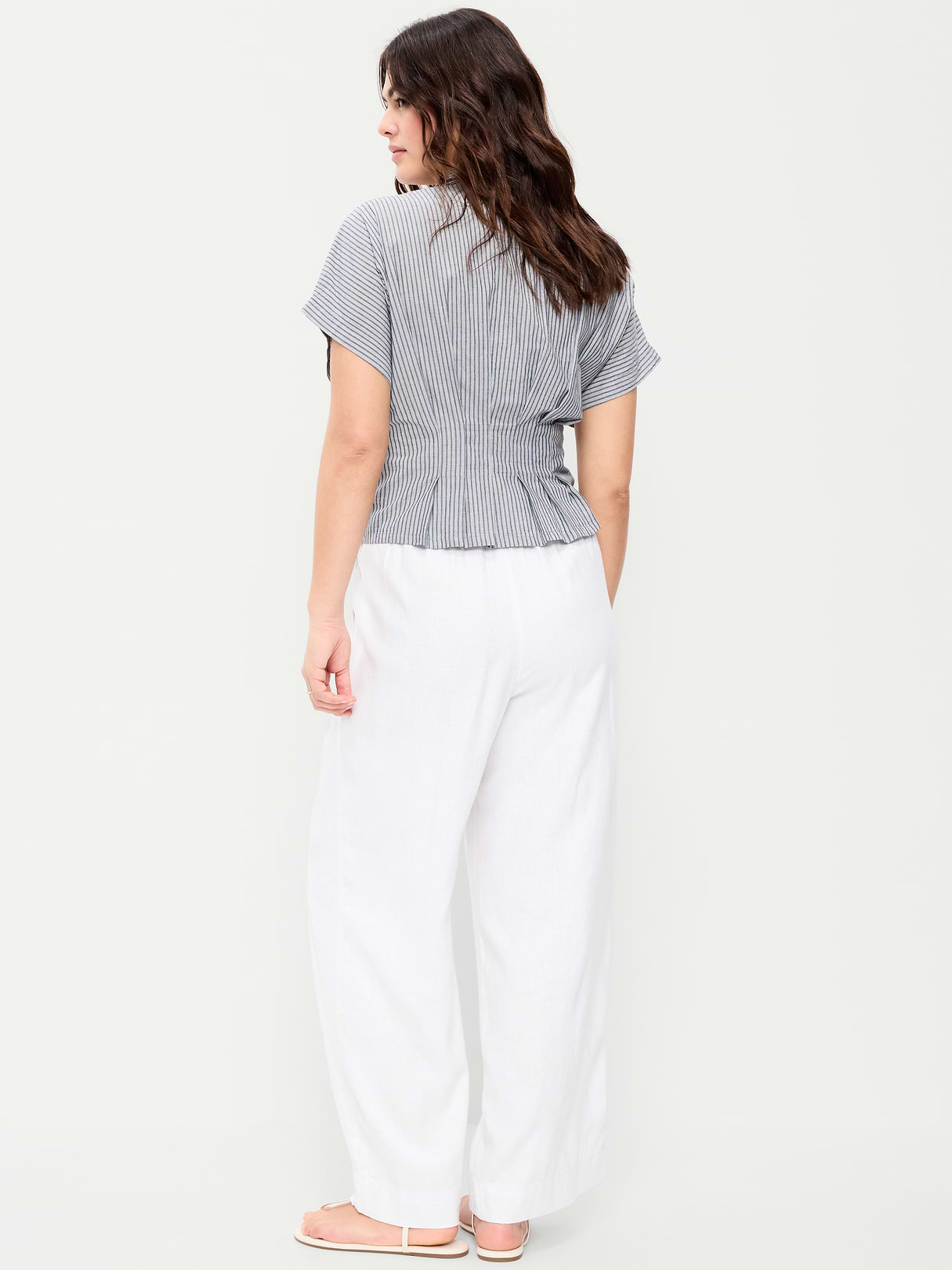 High-Waisted Linen-Blend Super Wide-Leg Pants - Calla Lilies