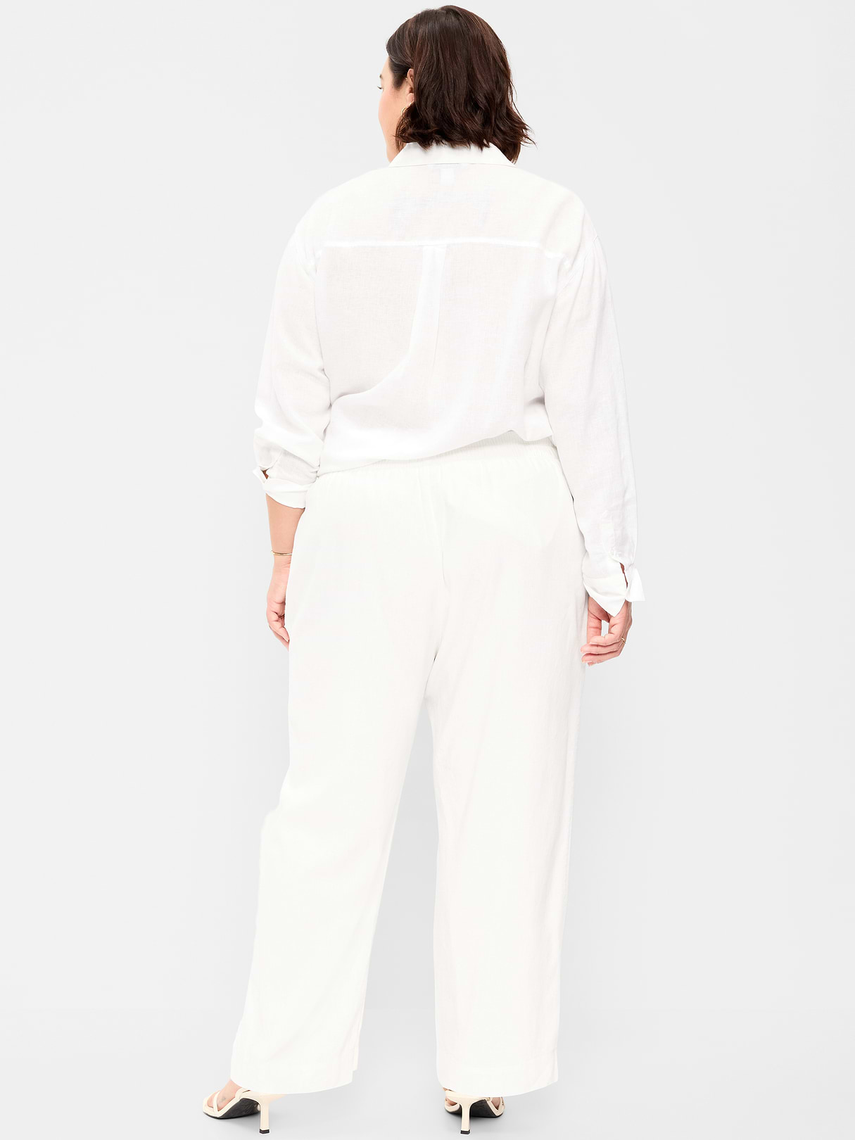 High-Waisted Linen-Blend Straight Ankle Pants - White Lilies