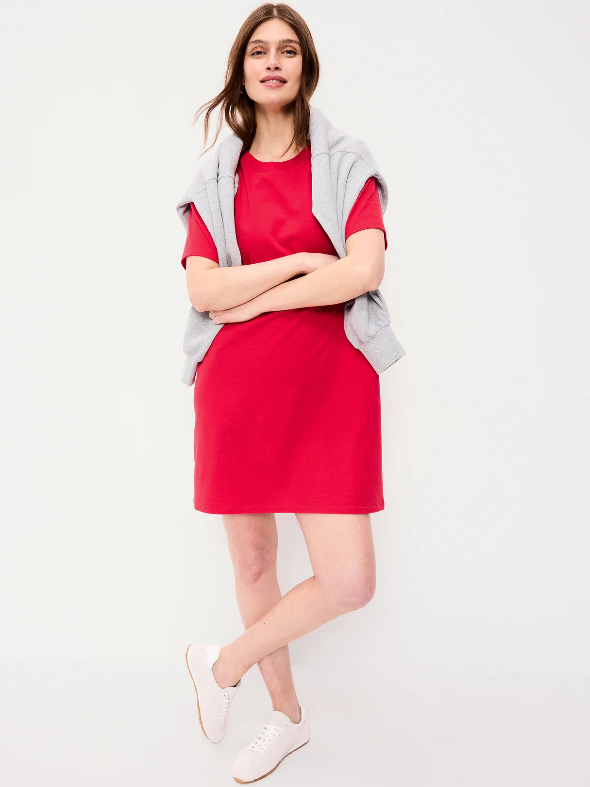 Vintage Crew-Neck Mini T-Shirt Dress - Amaryllis