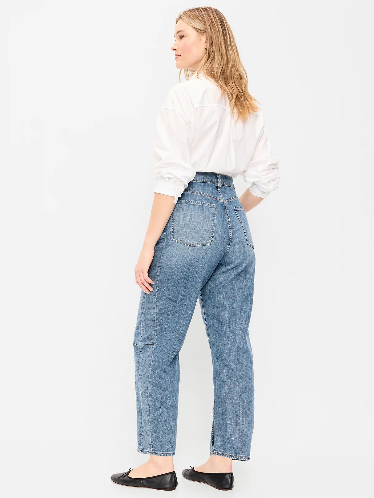 High-Waisted Baggy Barrel Ankle Jeans - Baby Blue