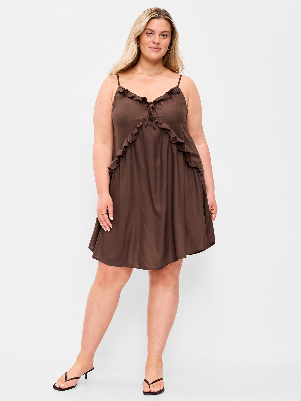 Ruffle-Trim Asymmetrical Mini Dress - Peppercorn