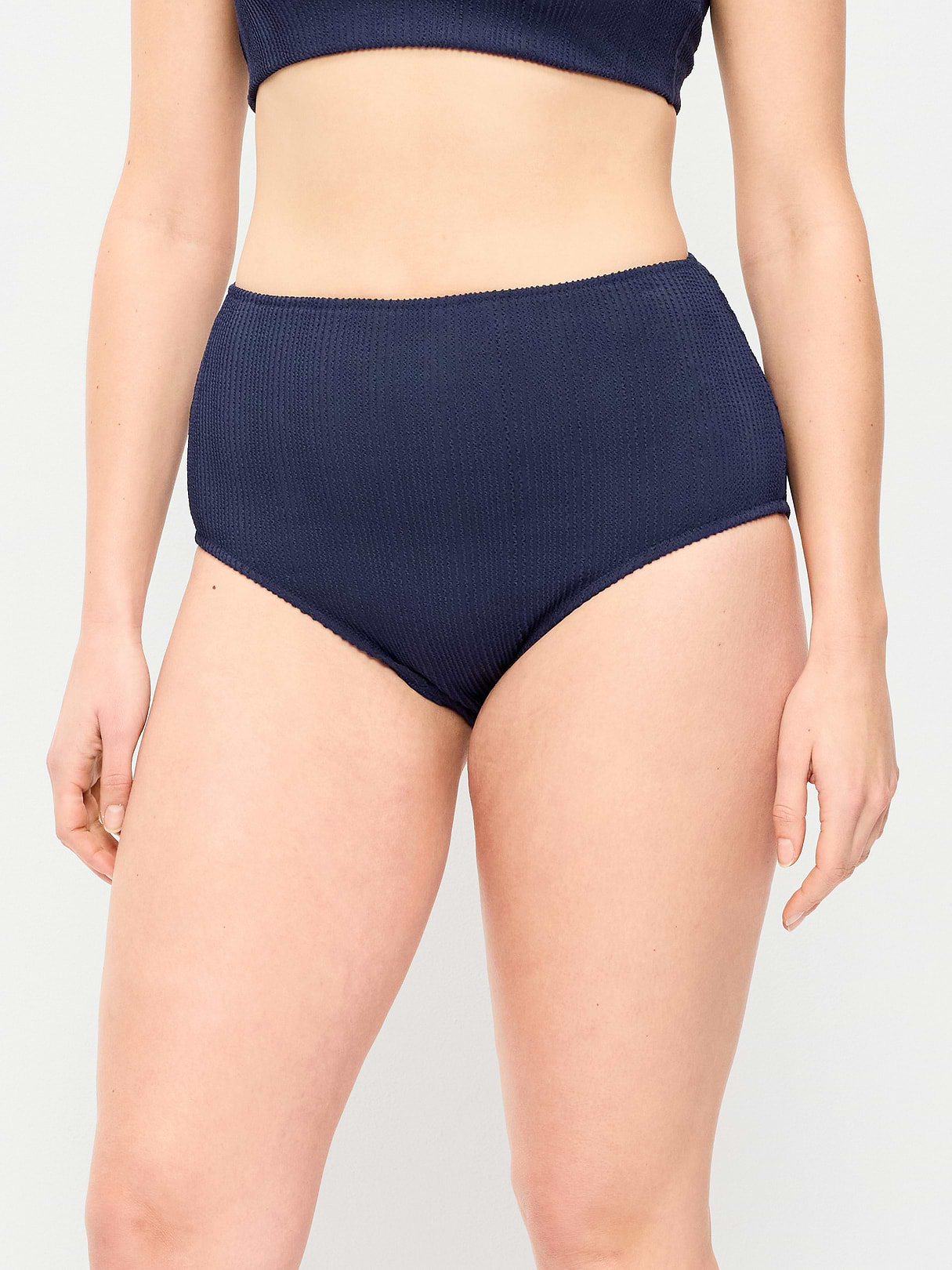 High-Waisted Ribbed Bikini Swim Bottoms - Lost at Sea Navy