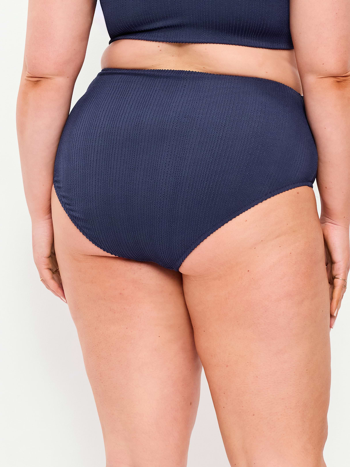 High-Waisted Ribbed Bikini Swim Bottoms - Lost at Sea Navy
