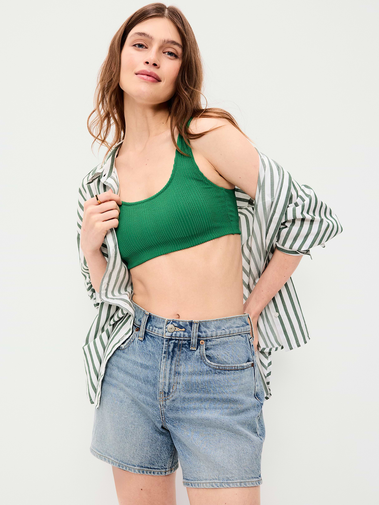 Ribbed Scoop-Neck Swim Top - Emerald Pigment