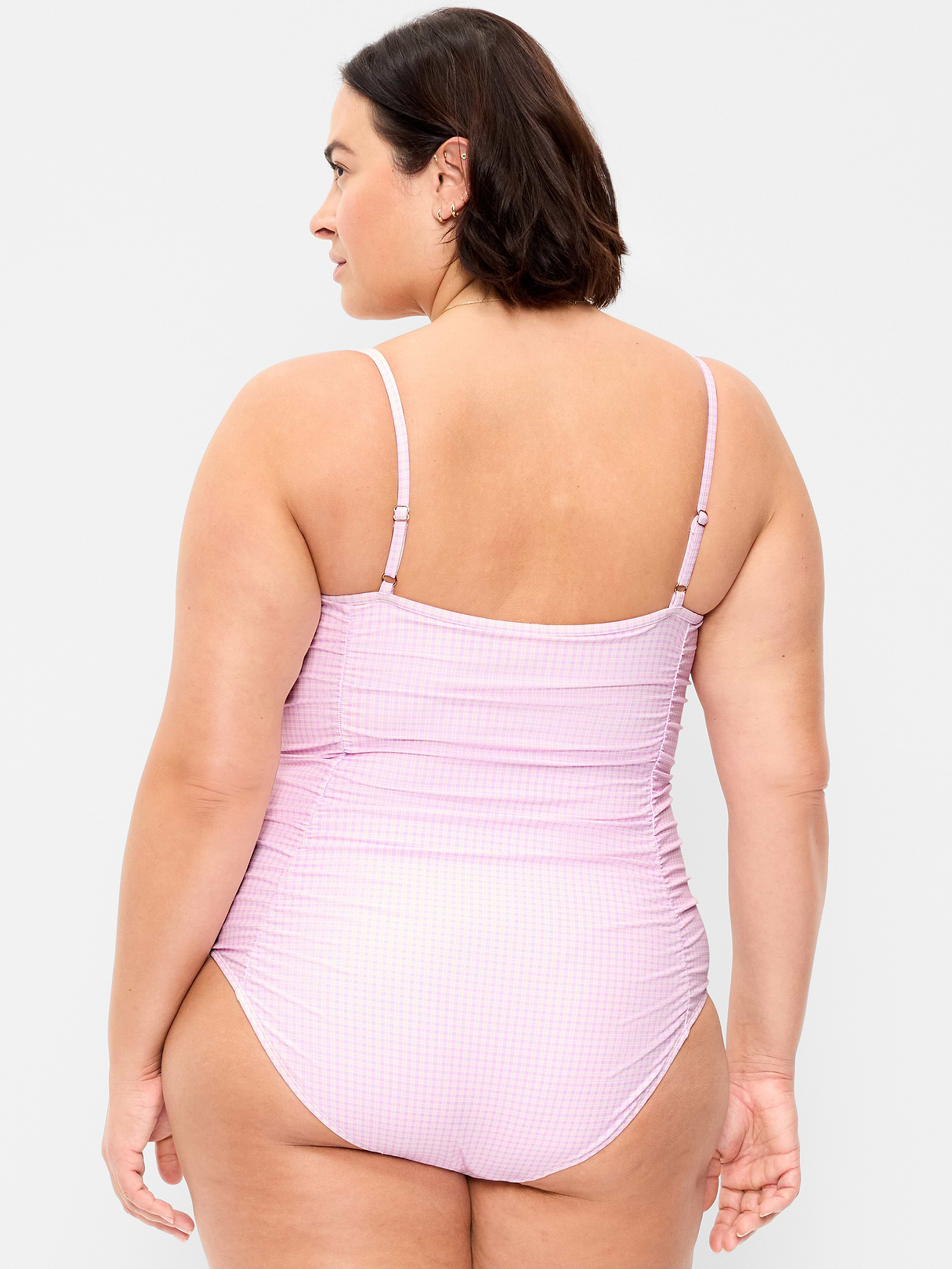 Ruched One-Piece Swimsuit - Purple Gingham