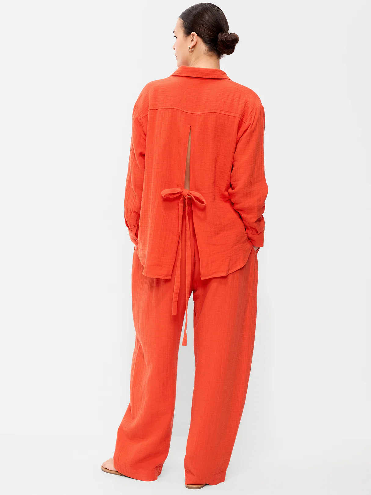 High-Waisted Crinkle Gauze Barrel Ankle Pants - Ornament Orange