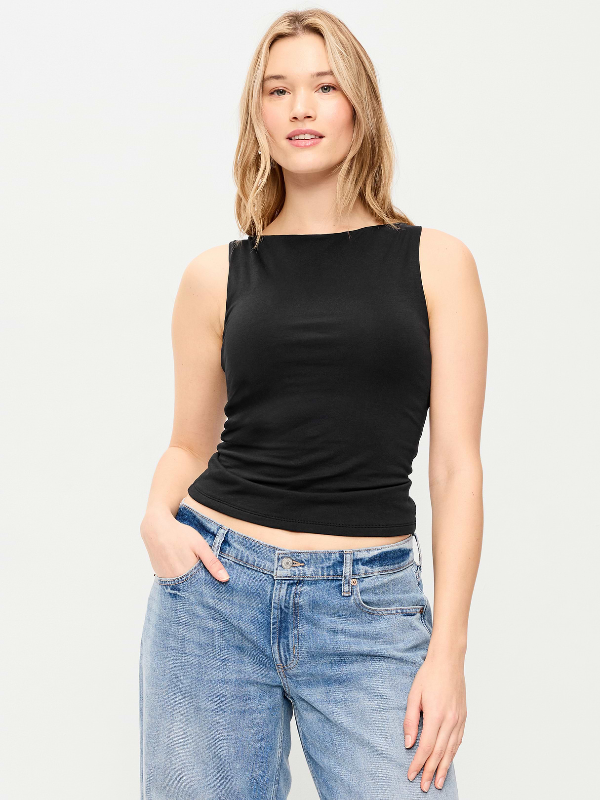 Hug Double-Layer Boatneck Top - Black Jack