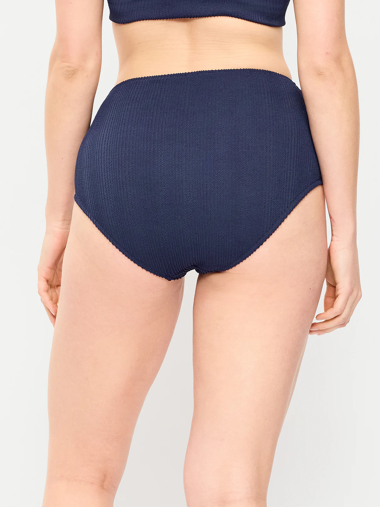 High-Waisted Ribbed Bikini Swim Bottoms - Lost at Sea Navy
