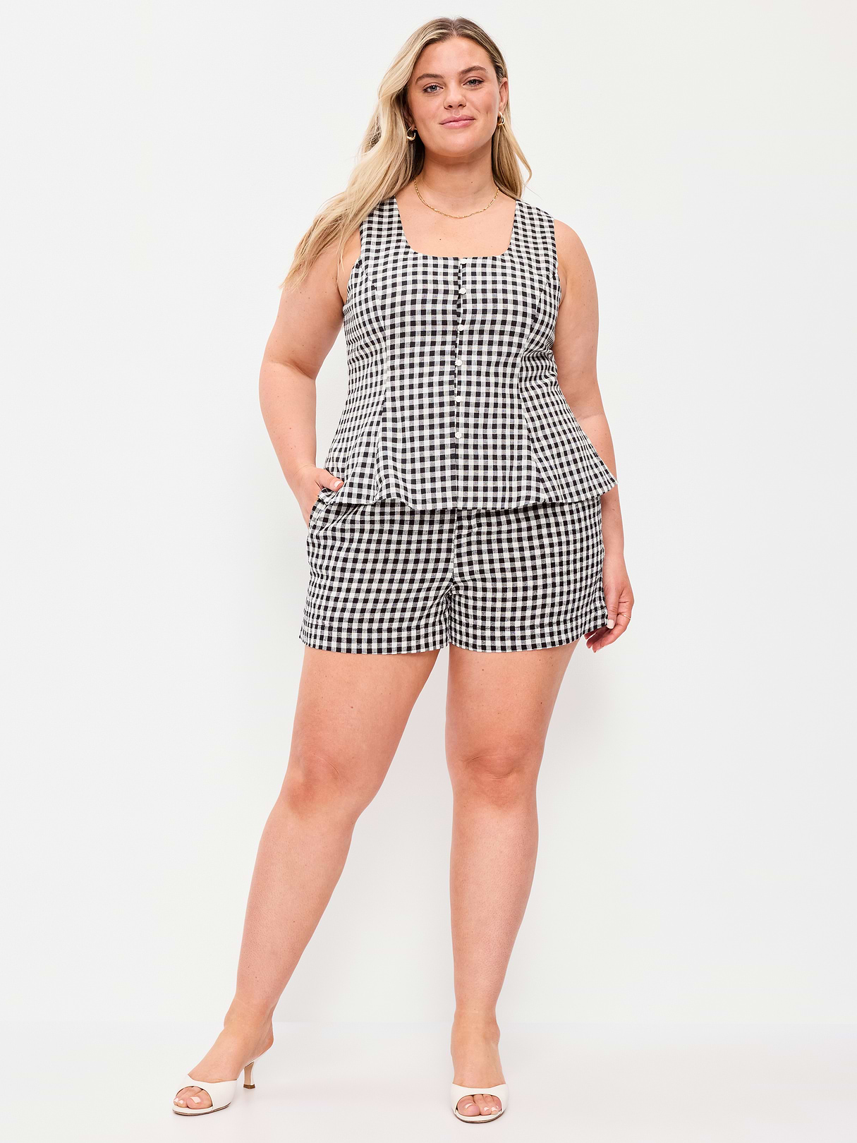 High-Waisted Beach Linen Pull-On Shorts - Navy Blue