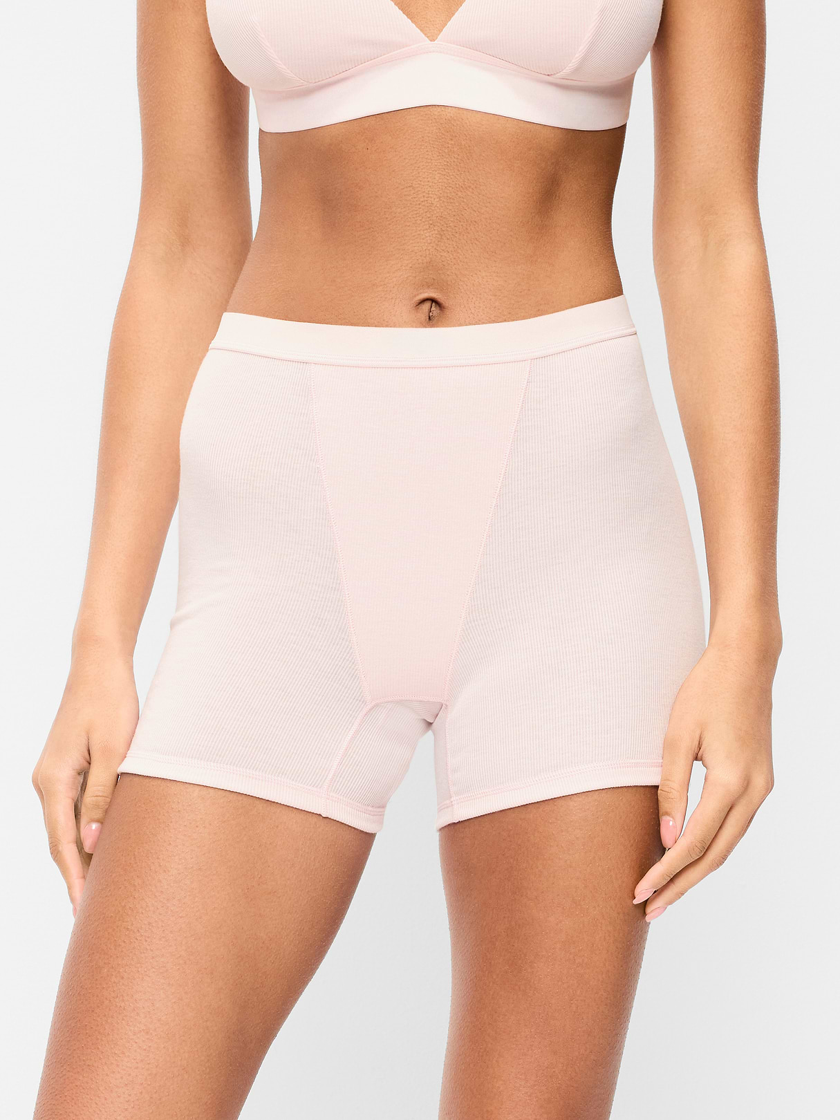 High-Waisted Ribbed Boyshort Briefs -- 3-inch inseam - Pastel Pink