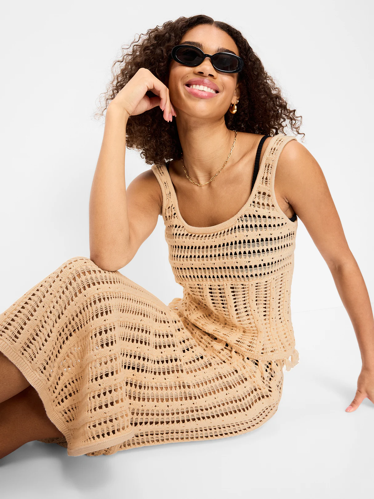 Open-Weave Seaside Cotton Fringe Tank Top - Cozy Cashmere