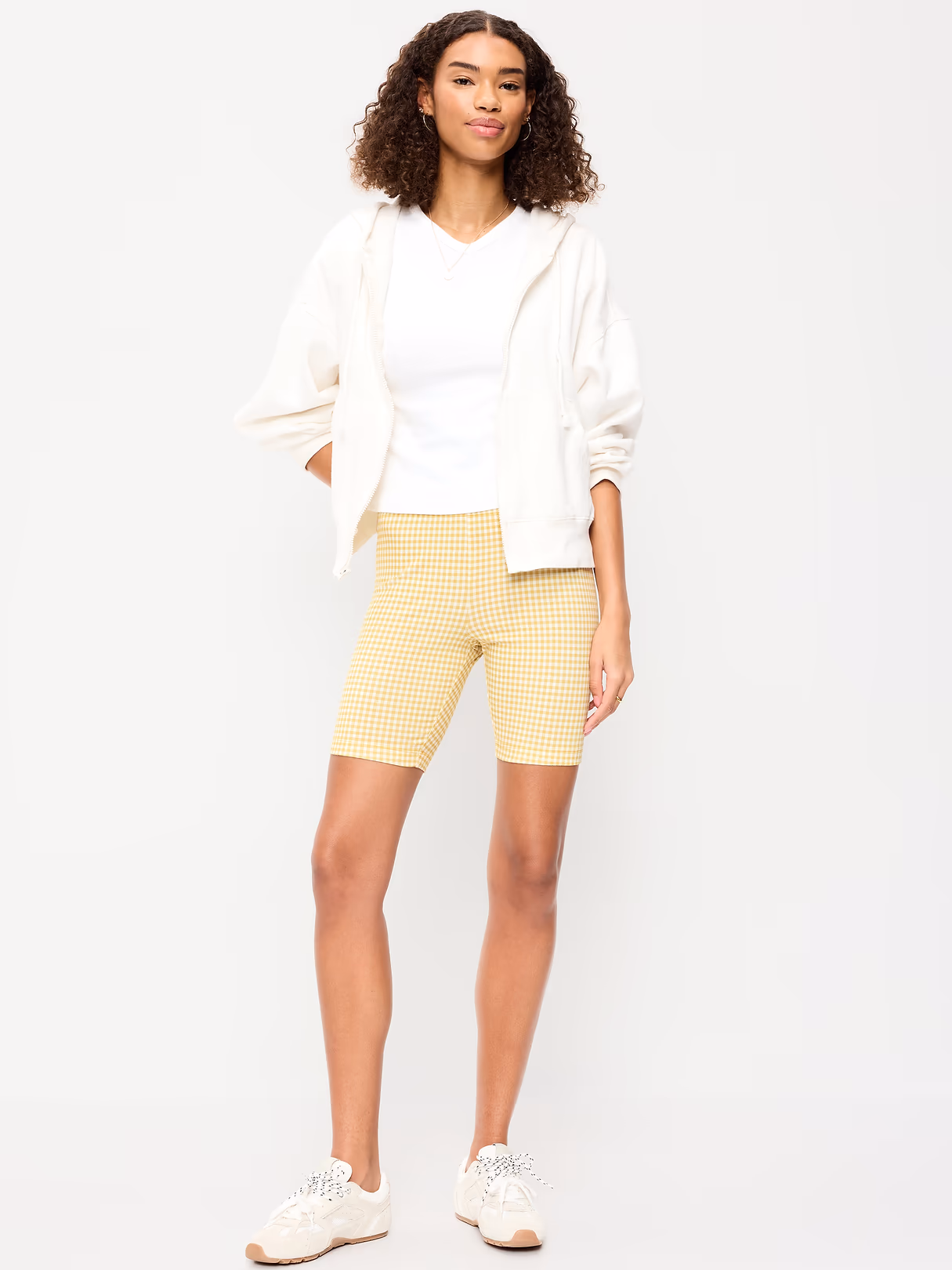 High-Waisted Cotton Biker Shorts -- 8-inch inseam - Yellow Gingham