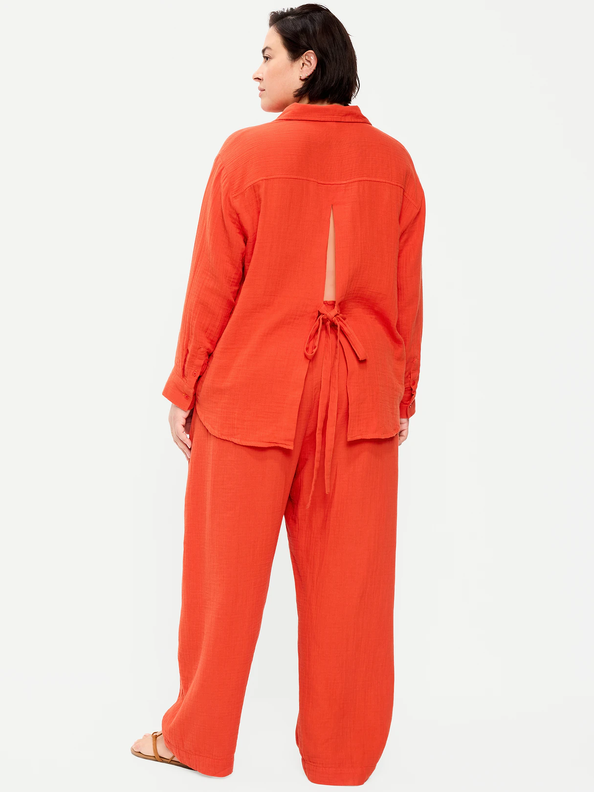 High-Waisted Crinkle Gauze Barrel Ankle Pants - Ornament Orange