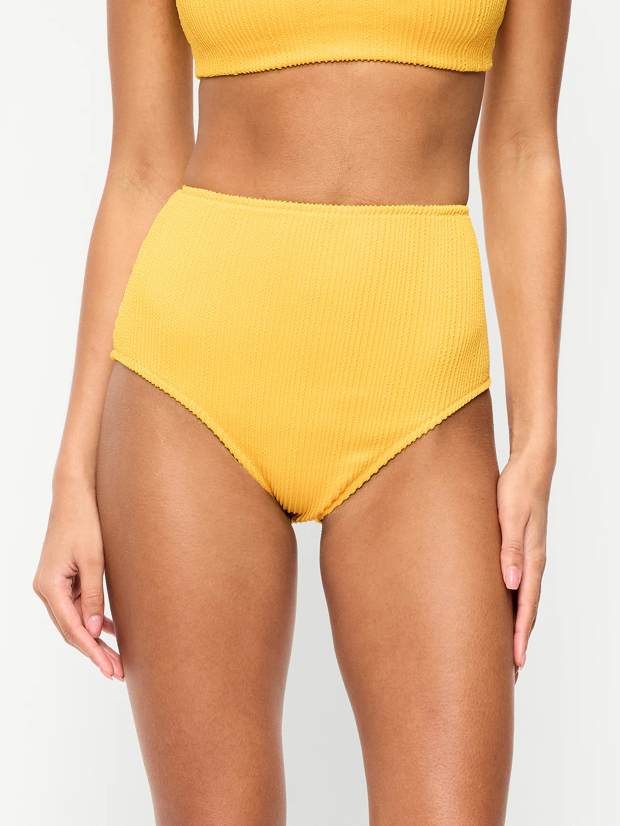 High-Waisted Ribbed Bikini Swim Bottoms - Golden Yarrow