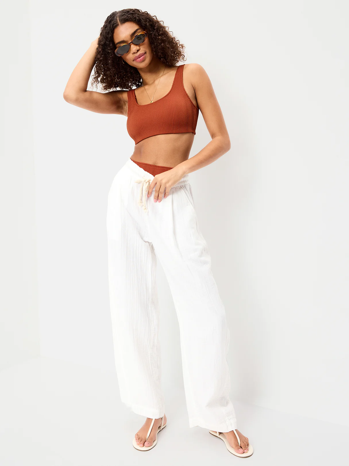 Ribbed Scoop-Neck Swim Top - Russet Moon