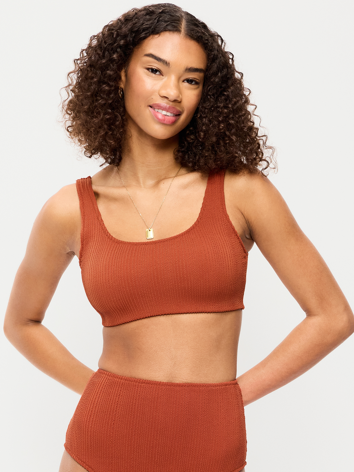 Ribbed Scoop-Neck Swim Top - Russet Moon