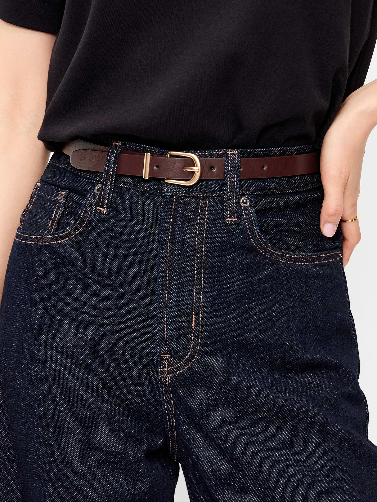 Classic Slim Faux-Leather Belt - Dark Brown