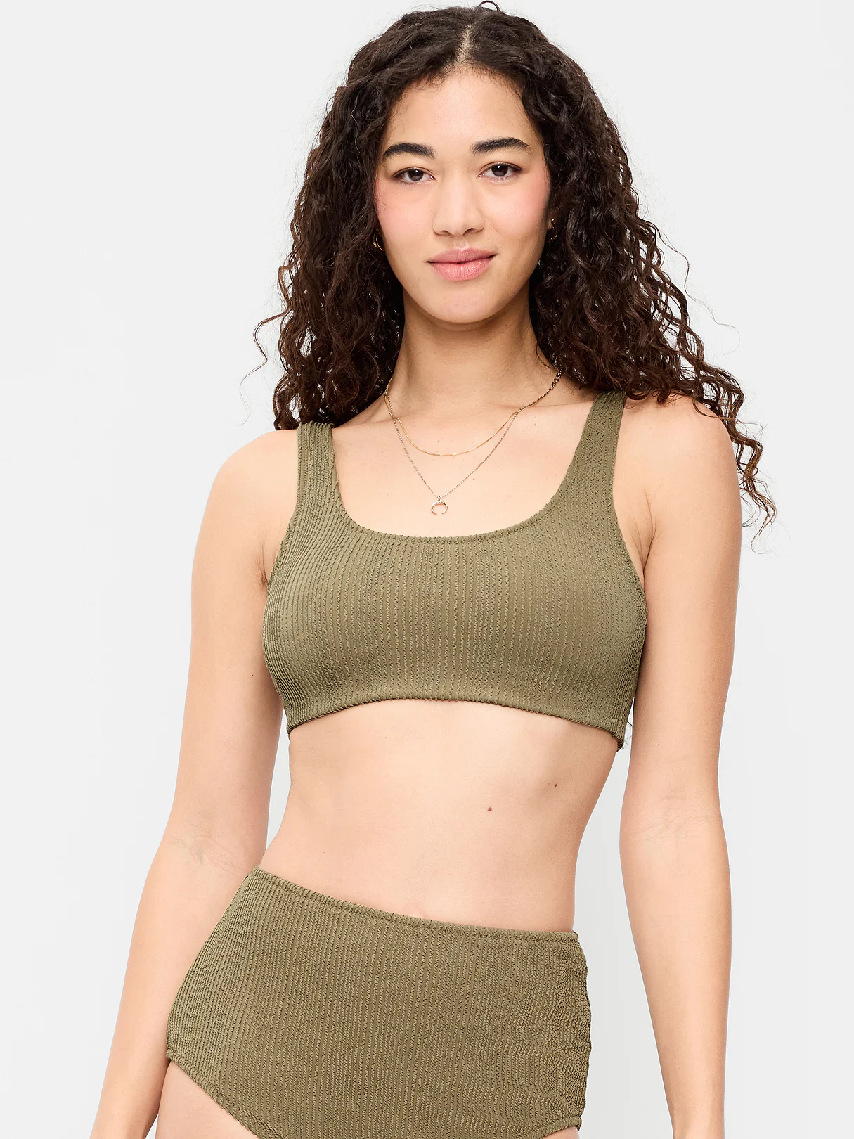 Ribbed Scoop-Neck Swim Top - Kombu