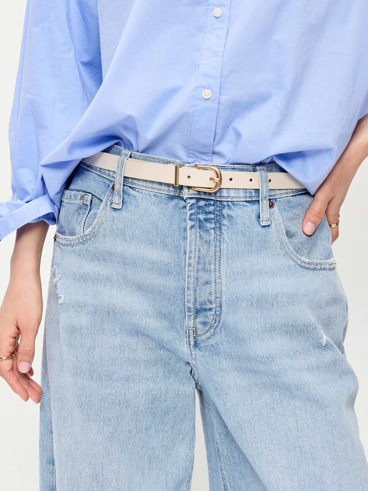 Classic Slim Faux-Leather Belt - Bone