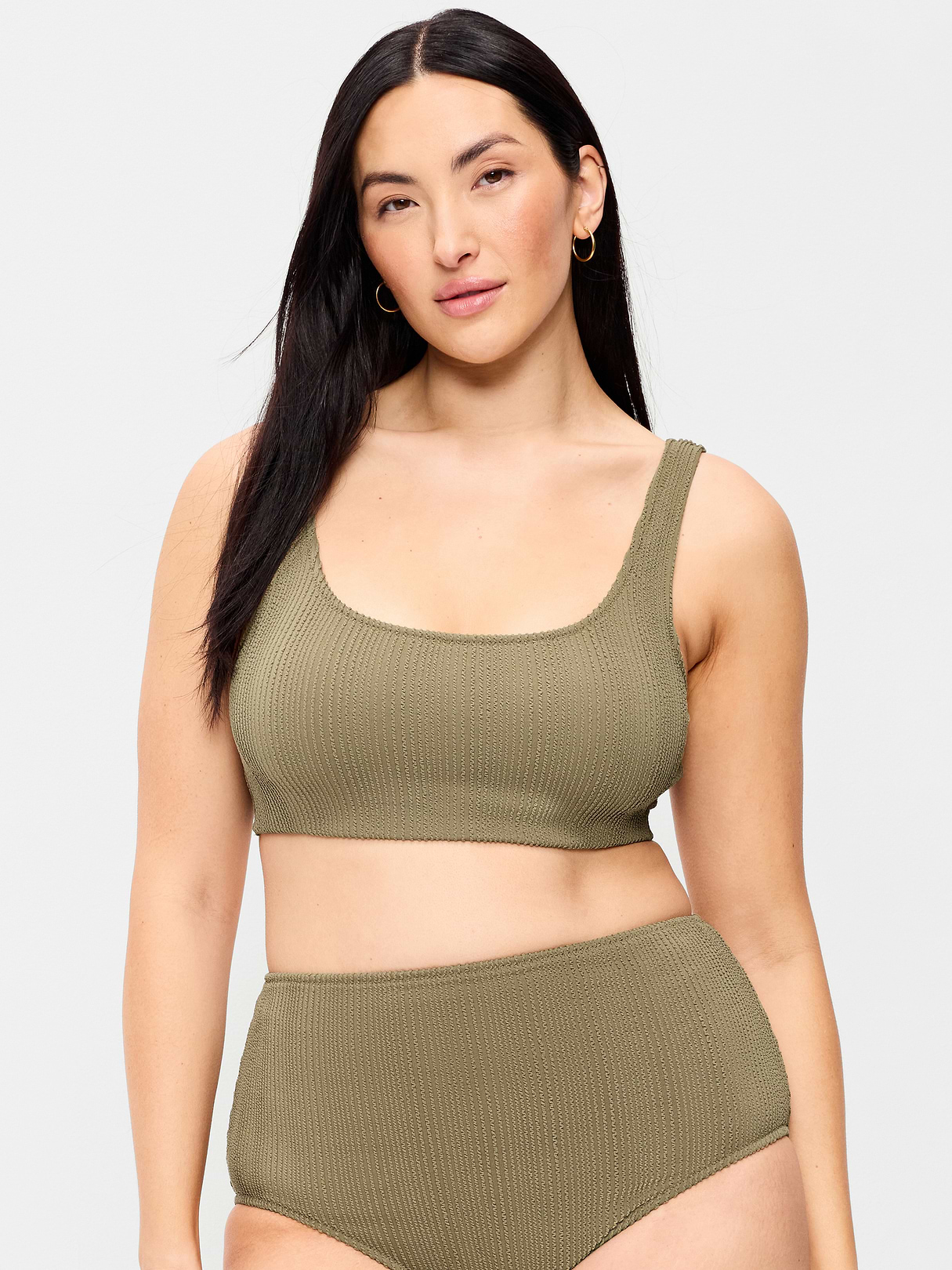 Ribbed Scoop-Neck Swim Top - Kombu
