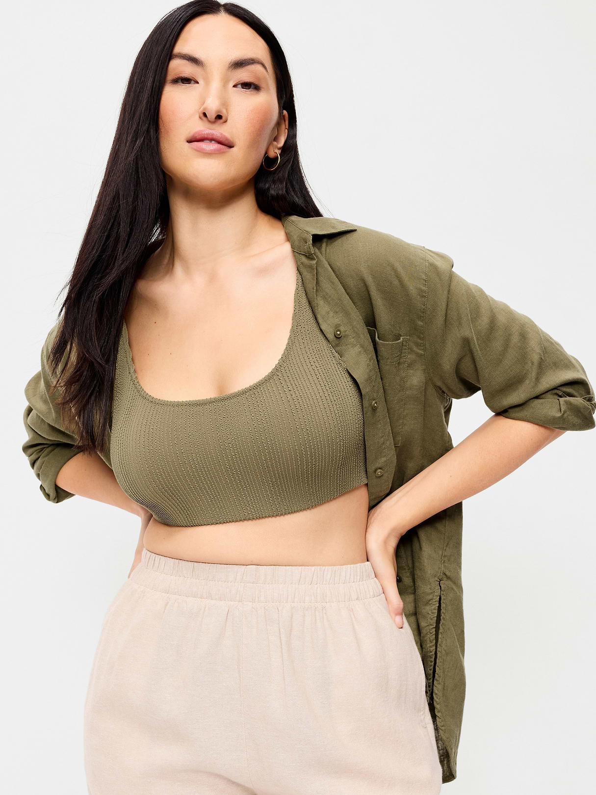 Ribbed Scoop-Neck Swim Top - Kombu