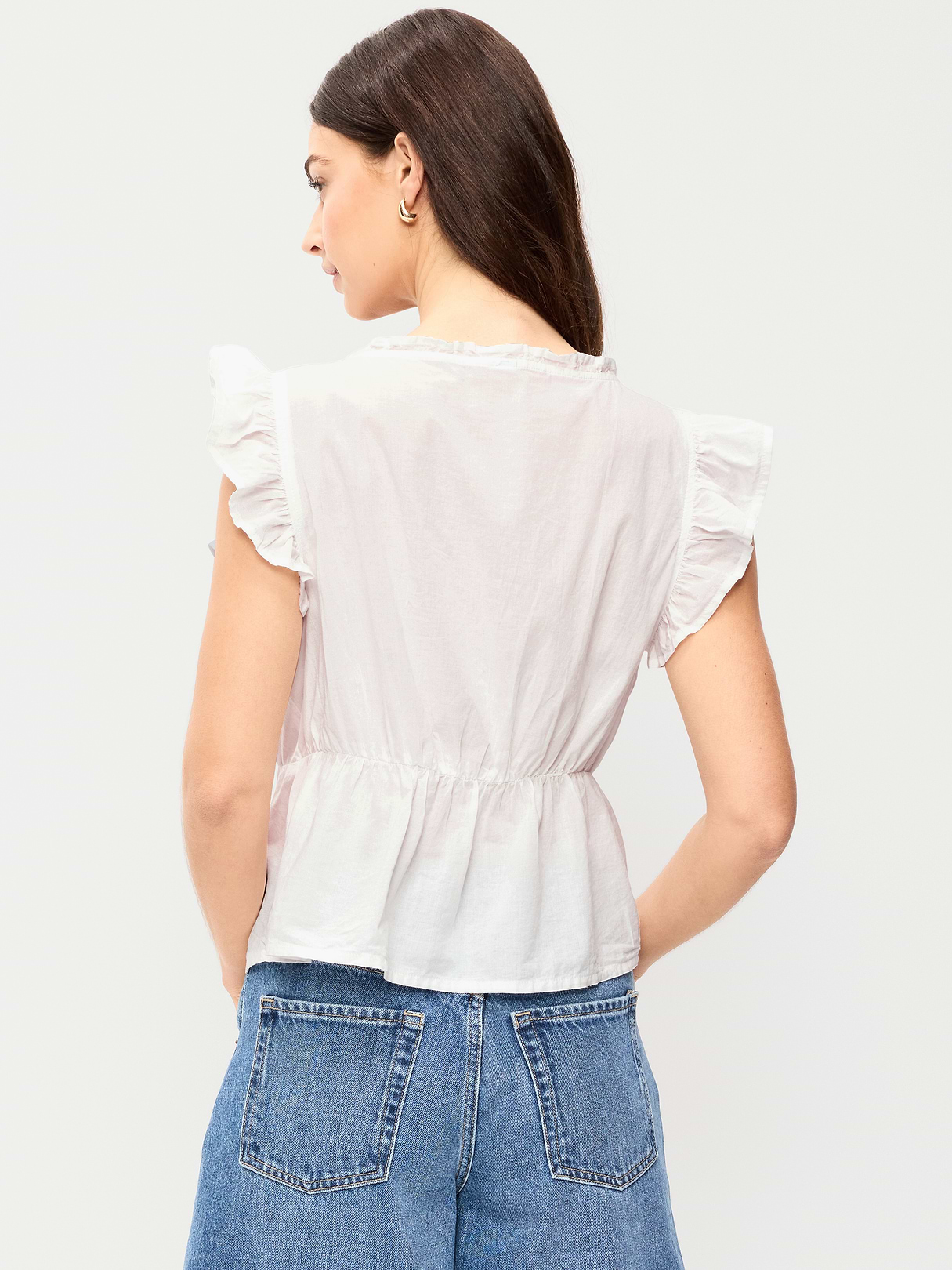 Flutter-Sleeve Embroidered Top - White Lilies