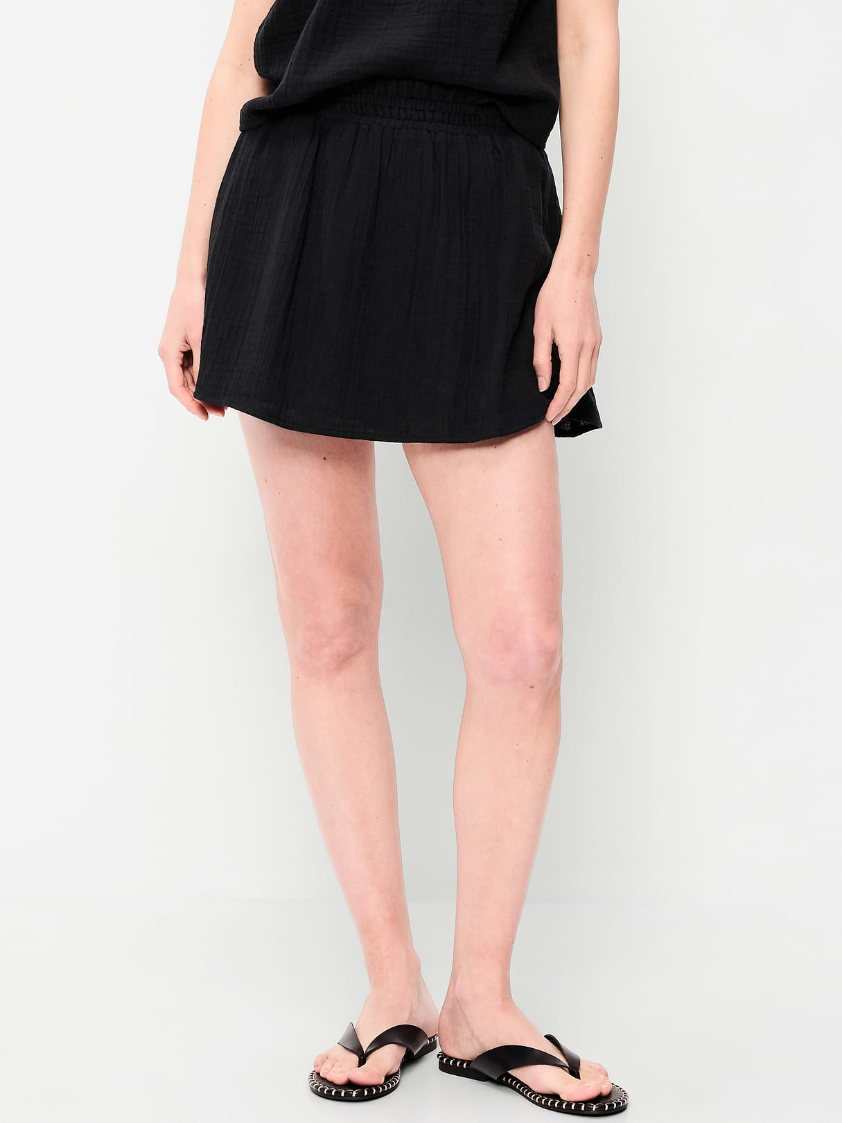 Crinkle Gauze Ruffle Waist Mini Skort - Black Jack