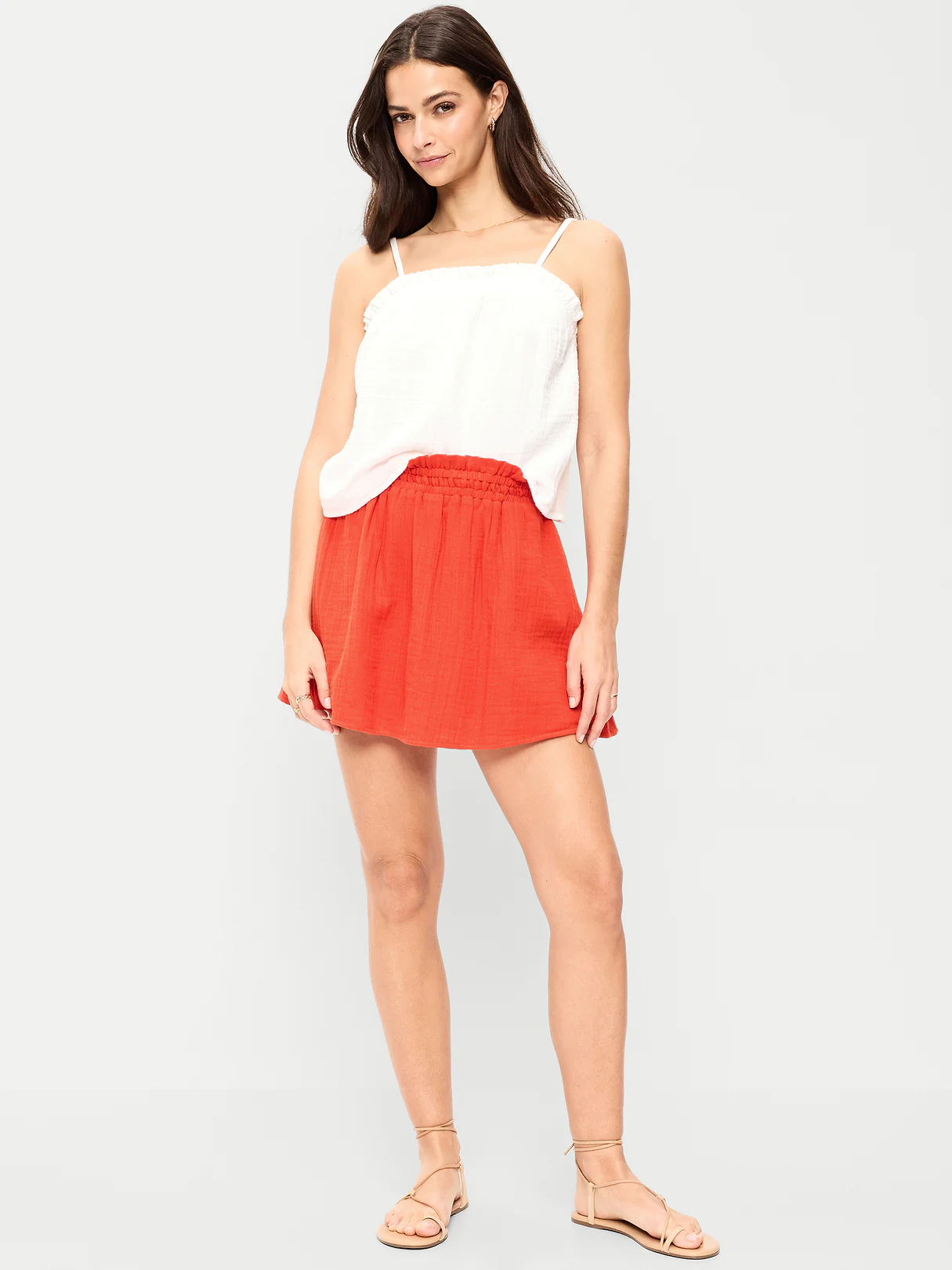 Crinkle Gauze Ruffle Waist Mini Skort - Ornament Orange