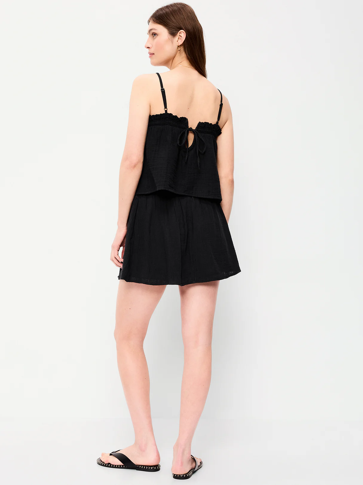 Crinkle Gauze Ruffle Waist Mini Skort - Black Jack