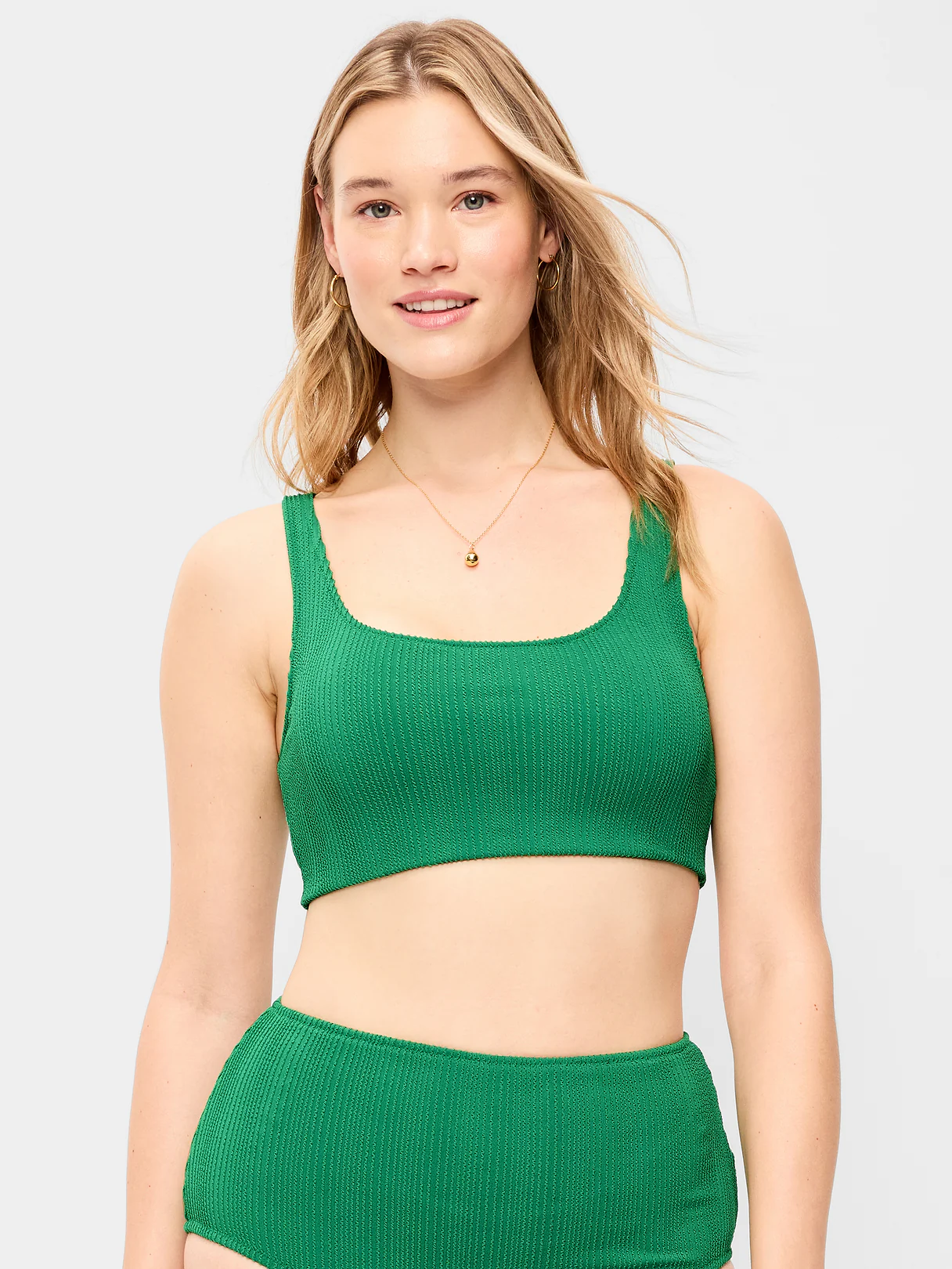Ribbed Scoop-Neck Swim Top - Emerald Pigment