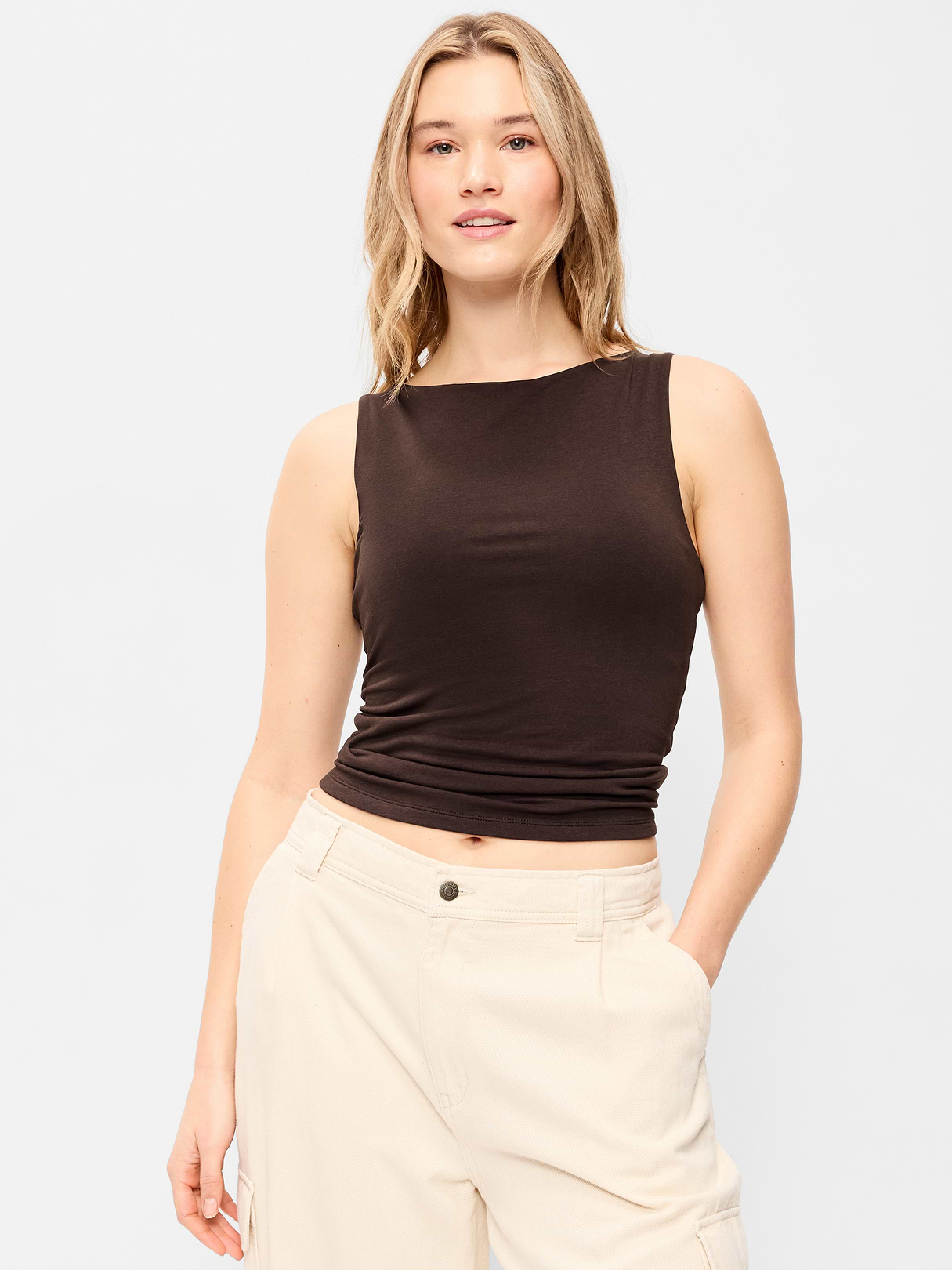 Hug Double-Layer Boatneck Top - Black Coffee