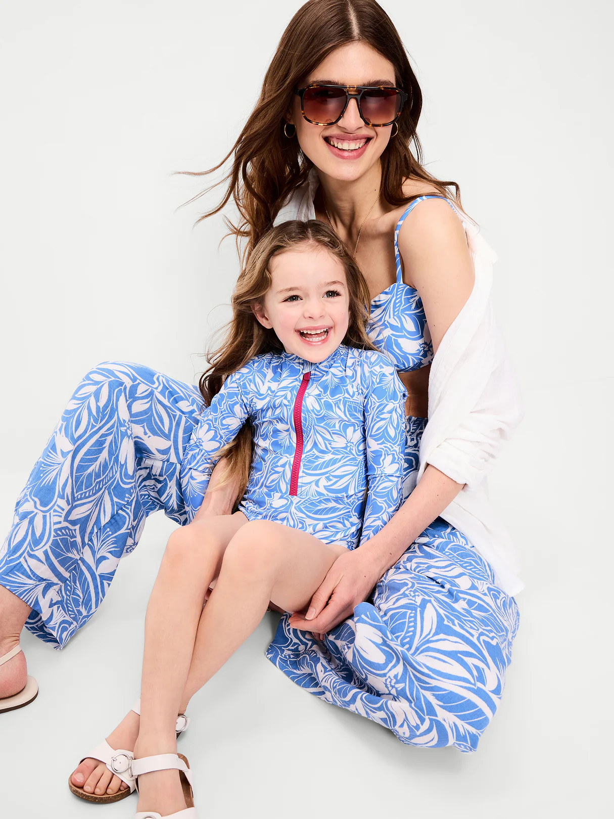 Textured Swim Romper - Blue Floral