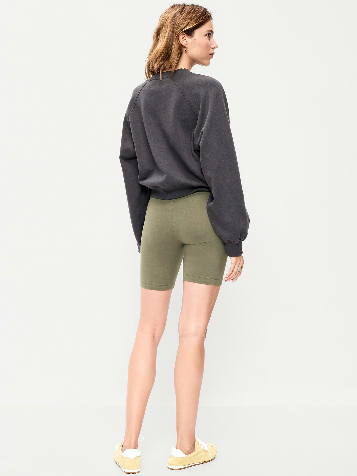 High-Waisted Cotton Biker Shorts -- 8-inch inseam - Stone Wall