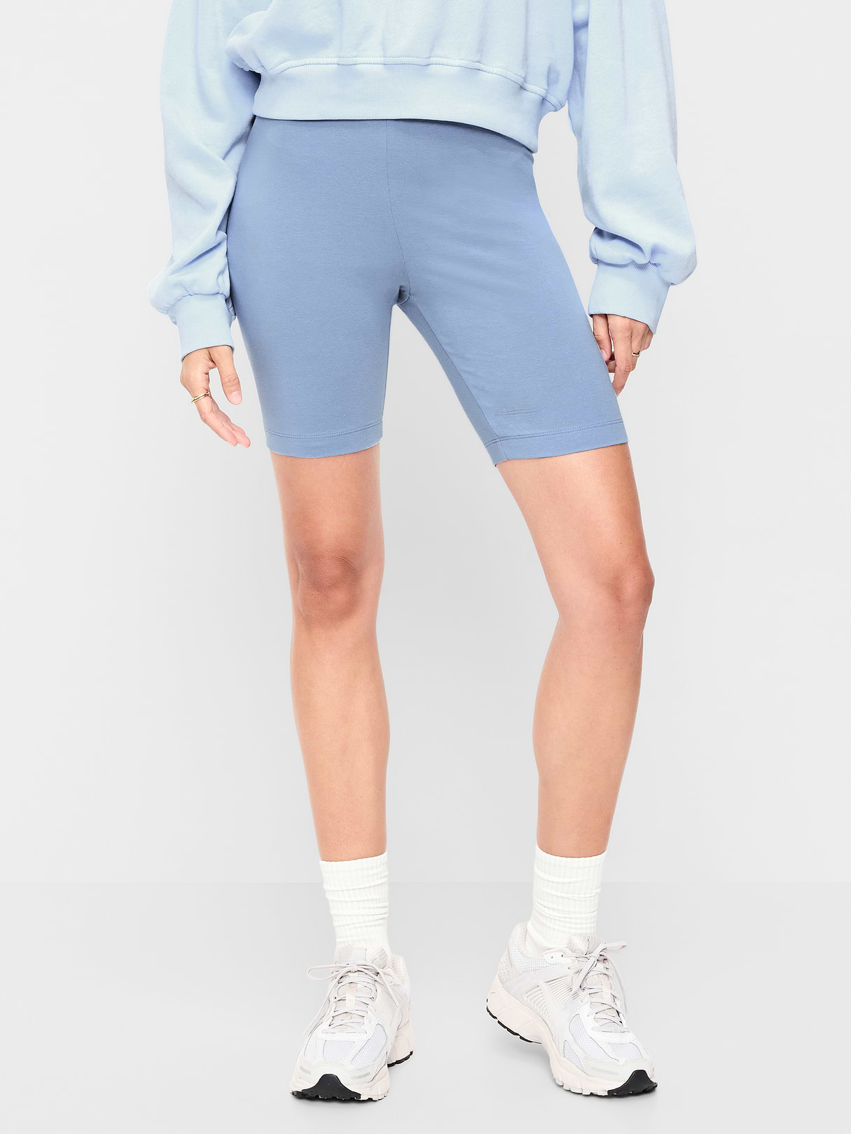 High-Waisted Cotton Biker Shorts -- 8-inch inseam - Kyanite