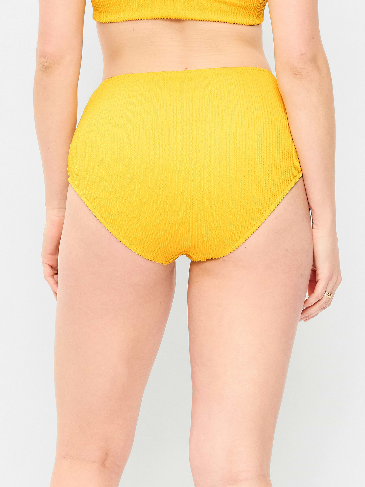 High-Waisted Ribbed Bikini Swim Bottoms - Golden Yarrow