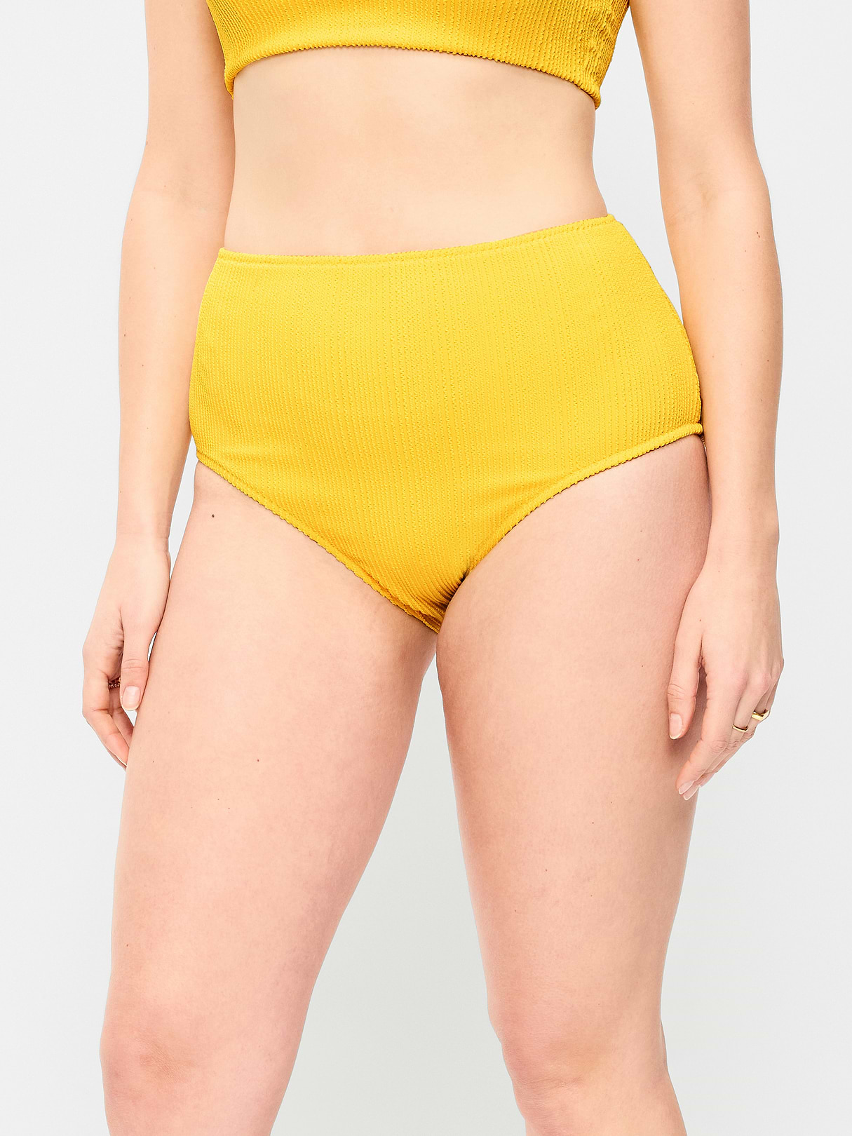 High-Waisted Ribbed Bikini Swim Bottoms - Golden Yarrow