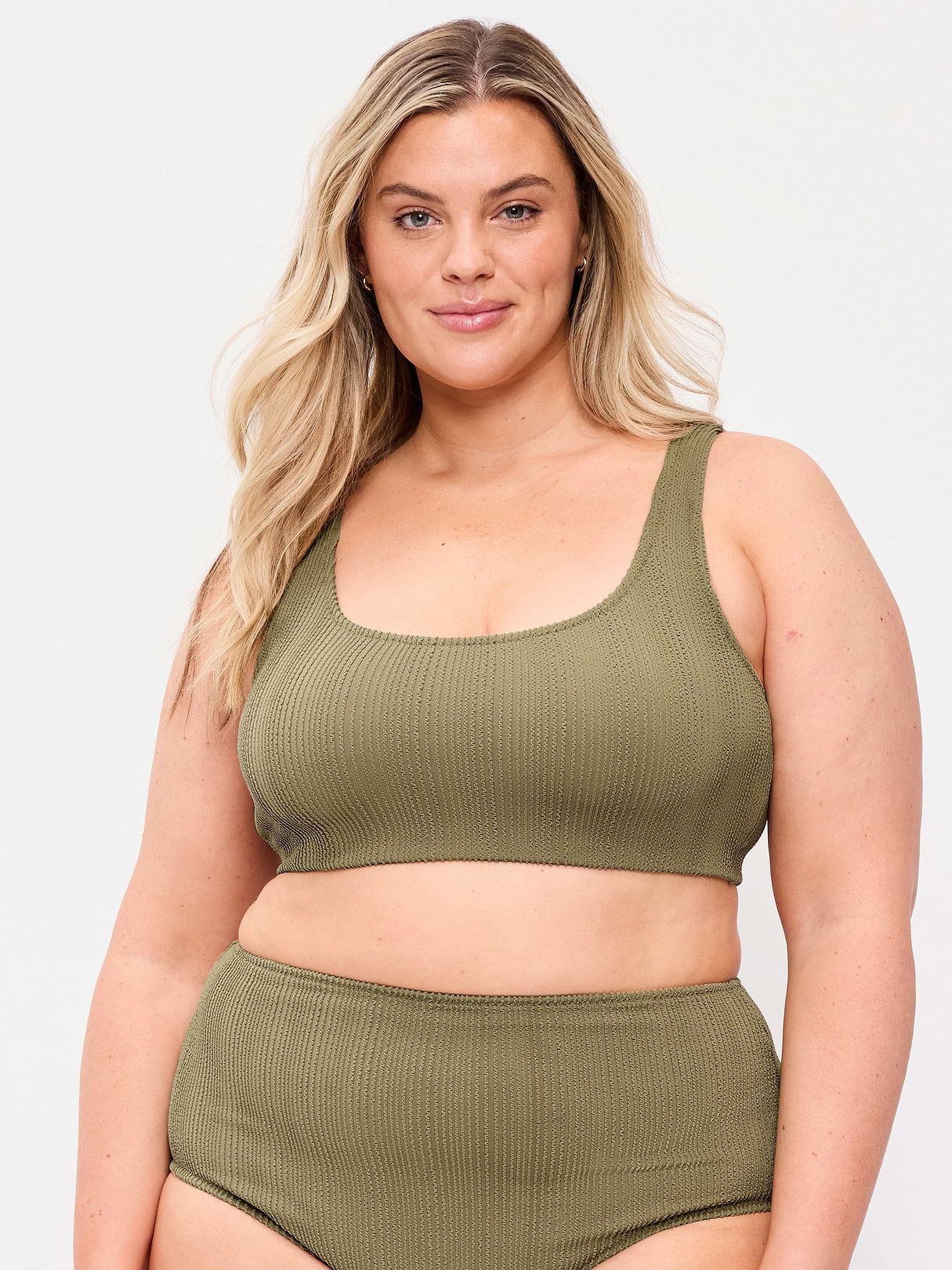 Ribbed Scoop-Neck Swim Top - Kombu