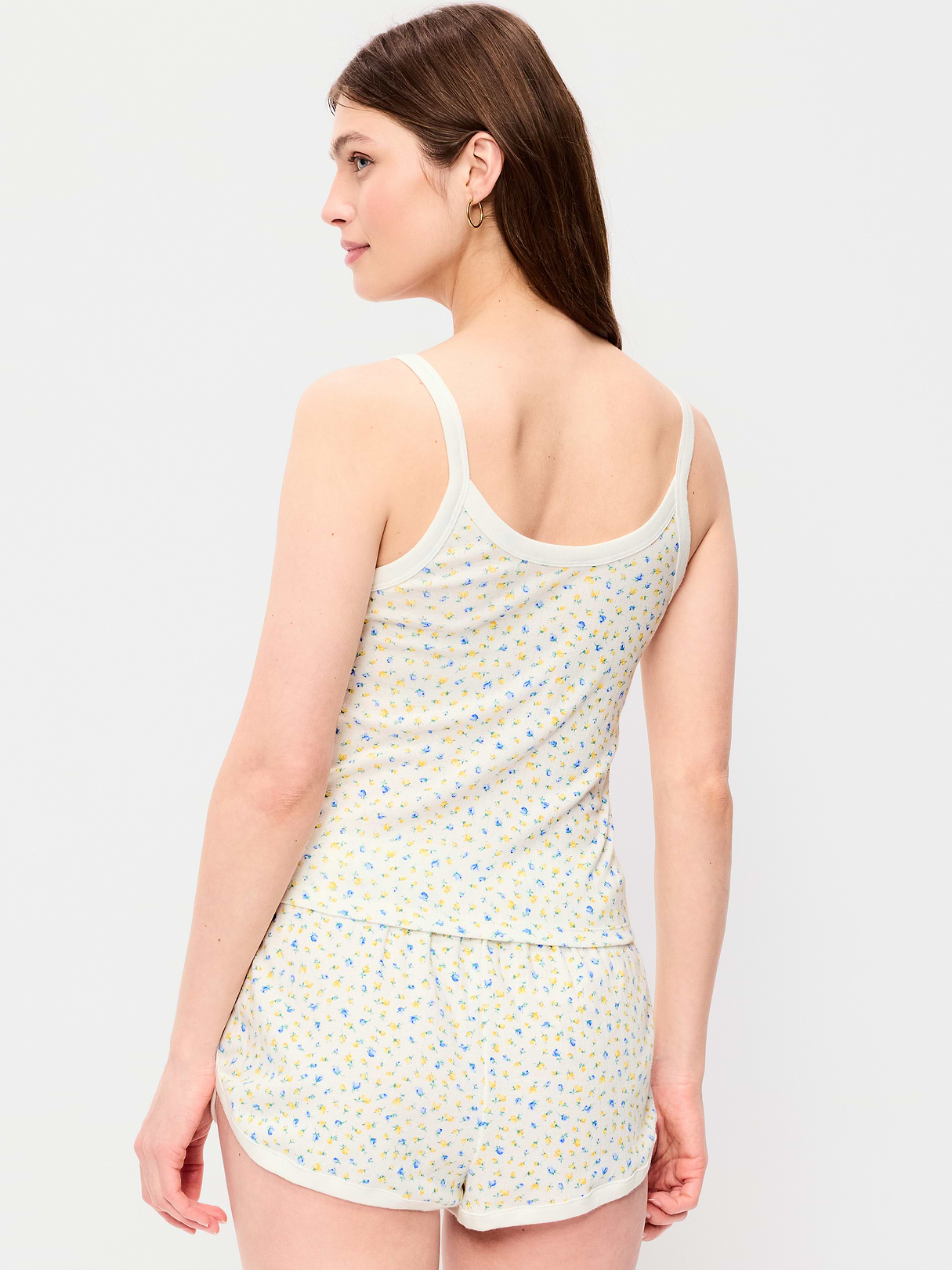 Pointelle Cami Tank Top - White Floral
