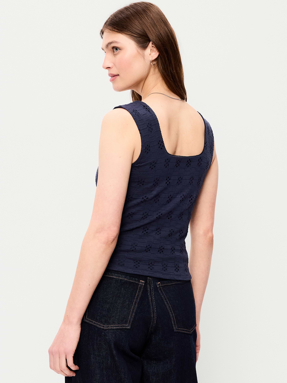 Seamed-Bodice Eyelet Tank Top - Arctic Depth