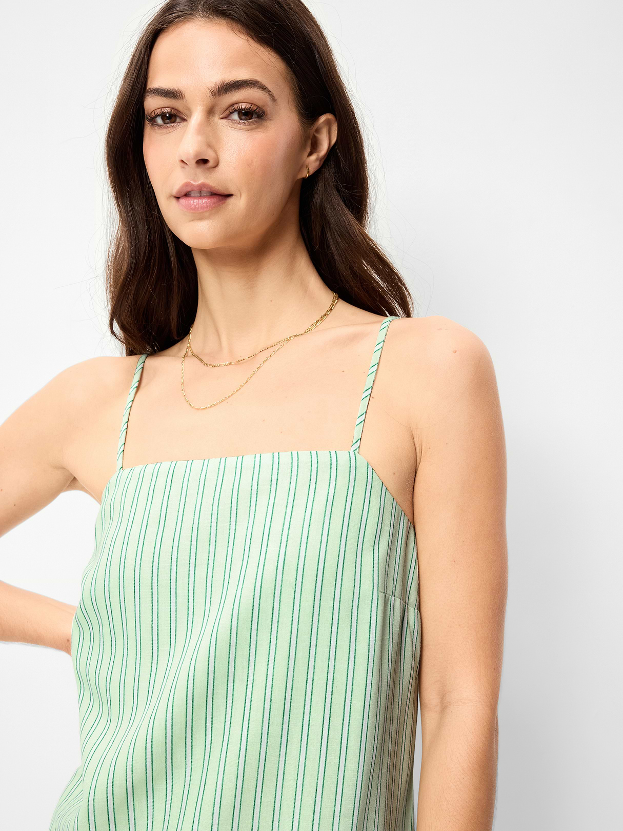 Strappy Mini Shift Dress - Green Stripe