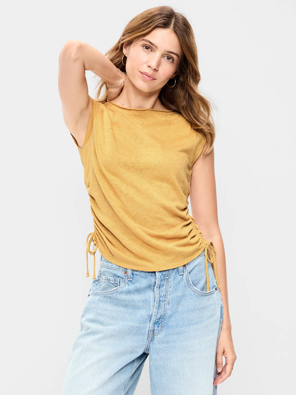 Cap-Sleeve Shirred Side Top - Sandstorm