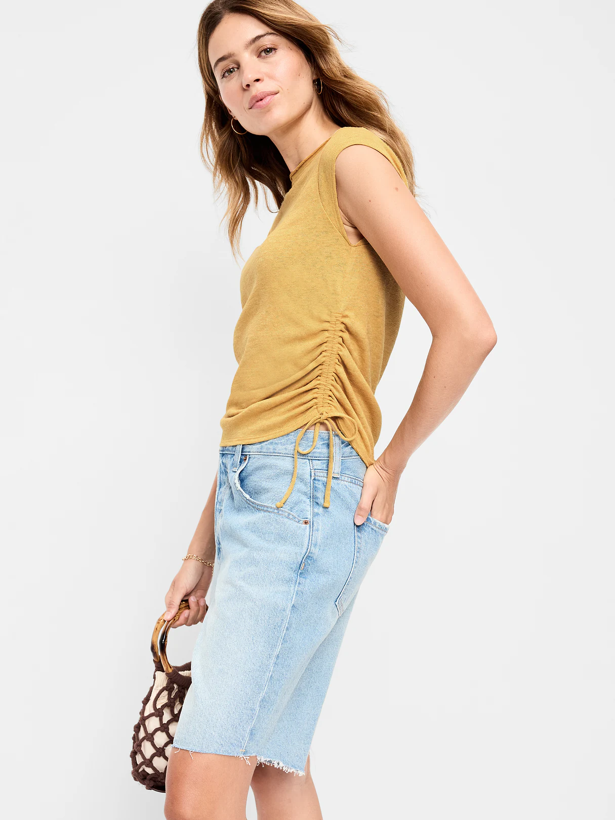 Cap-Sleeve Shirred Side Top - Sandstorm