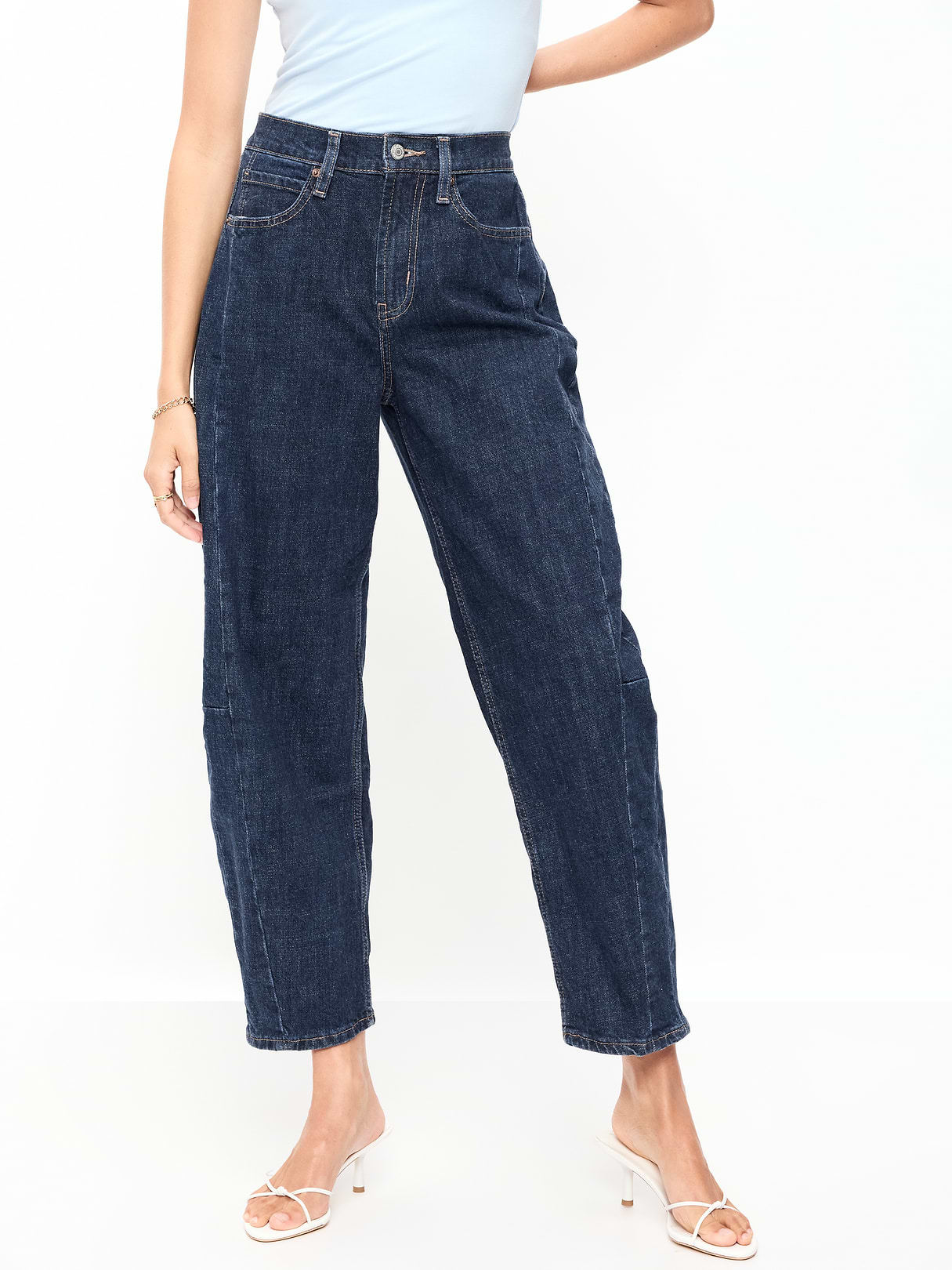 High-Waisted Baggy Barrel Ankle Jeans - Dark Wash